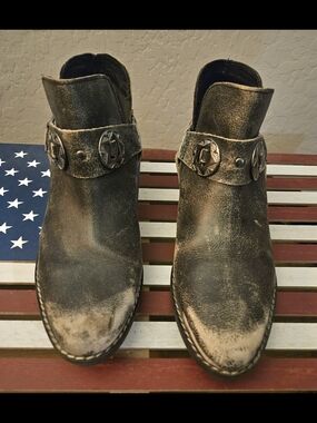 Chinese Laundry Distressed Black/Brown Western Strap Ankle Booties